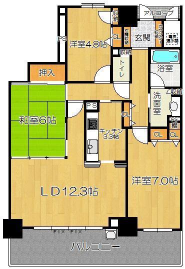 Floor plan. 3LDK, Price 21.9 million yen, Occupied area 77.79 sq m , Balcony area 16.11 sq m