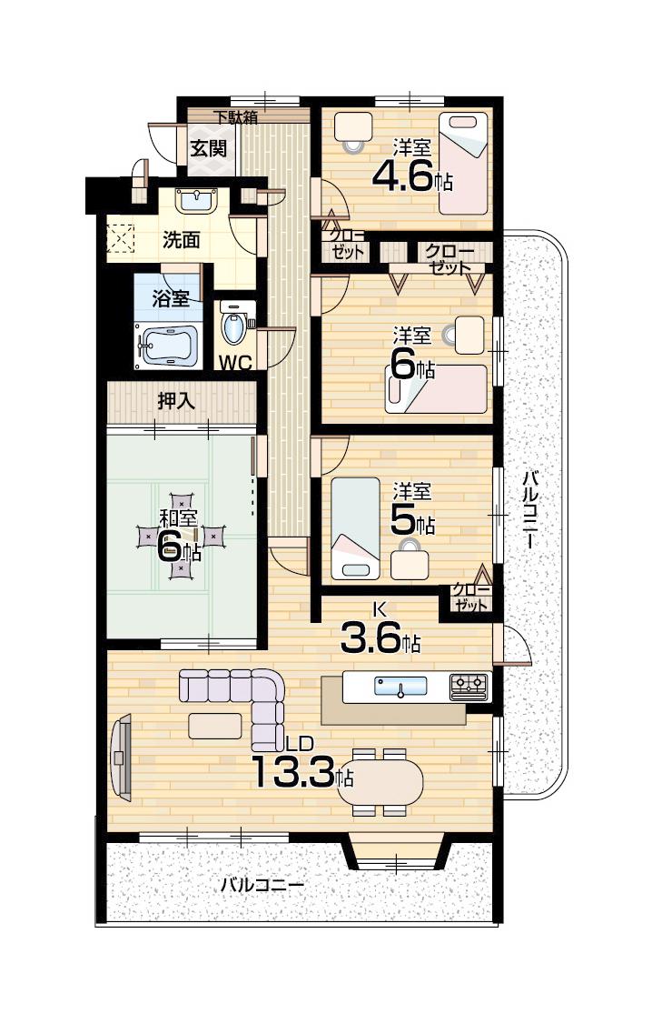 Floor plan. 4LDK, Price 17.5 million yen, Occupied area 85.61 sq m , Balcony area 22.97 sq m
