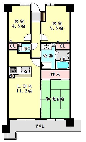 Floor plan. 3LDK, Price 10 million yen, Occupied area 60.85 sq m , Balcony area 9.9 sq m