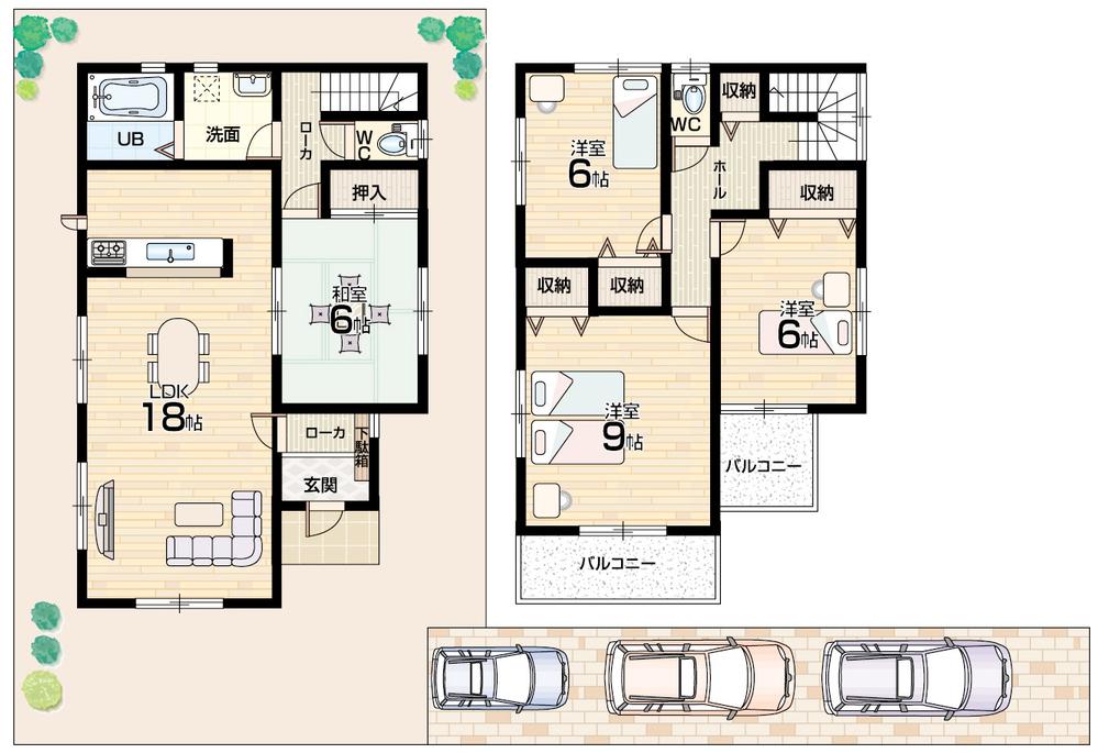 Floor plan. (No. 1 point), Price 34,800,000 yen, 4LDK, Land area 193.43 sq m , Building area 105.98 sq m