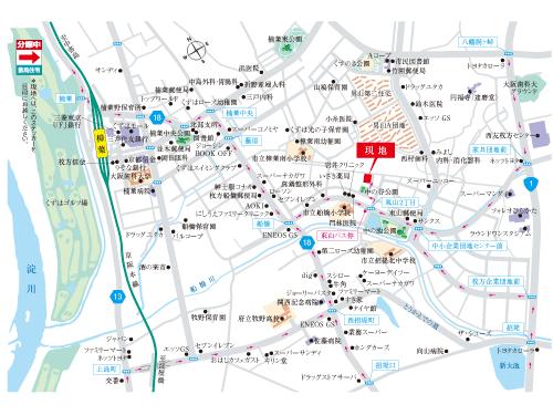 Local guide map. 3-minute walk to the Keihan bus "Higashiyama" stop than local. Comfortable access in the rich bus service. Keihan 12-minute bicycle to "Kuzunoha" station. Keihan "Kuzunoha" 28 minutes from the station by express to "Yodoyabashi" Station. (Local guide map)