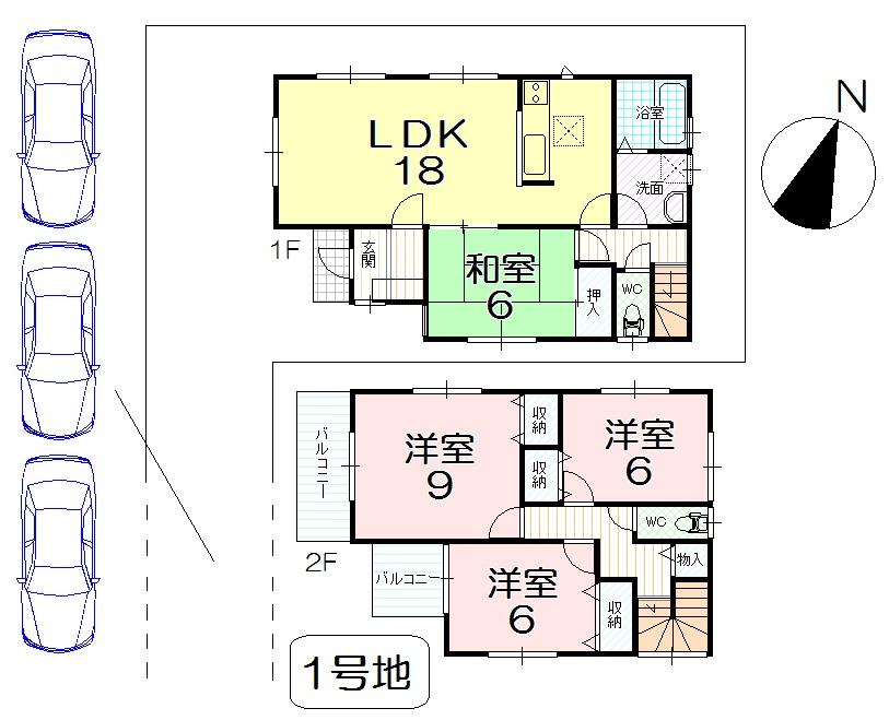 Floor plan. (No. 1 point), Price 34,800,000 yen, 4LDK, Land area 193.43 sq m , Building area 105.98 sq m