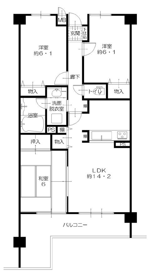 Floor plan. 3LDK, Price 16,980,000 yen, Occupied area 71.76 sq m , Balcony area 12.79 sq m