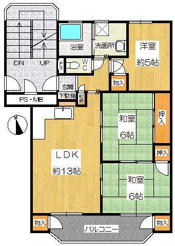 Floor plan. 3LDK, Price 7.8 million yen, Occupied area 66.38 sq m , Balcony area 9.18 sq m