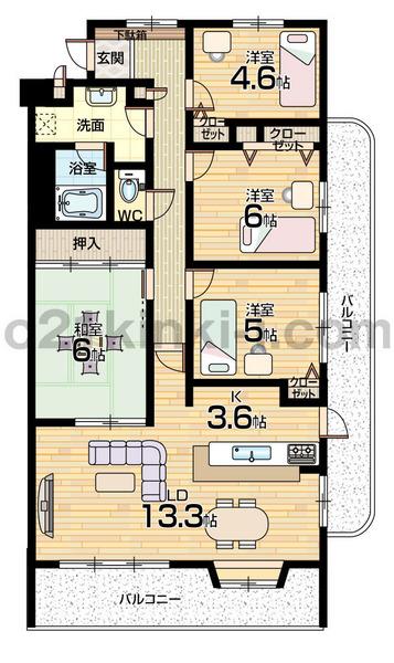 Floor plan. 4LDK, Price 20,900,000 yen, Occupied area 85.61 sq m , Balcony area 22.97 sq m floor plan