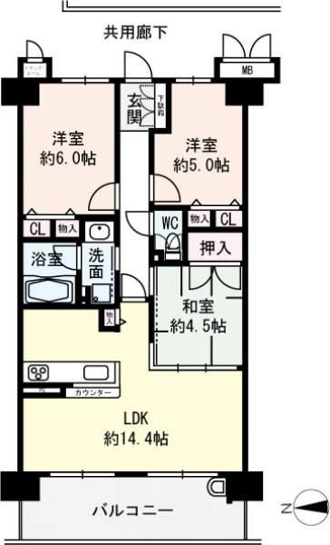 Floor plan. 3LDK, Price 17,980,000 yen, Occupied area 65.67 sq m , Balcony area 11.59 sq m in January 2006 architecture apartment Footprint: 65.67m2