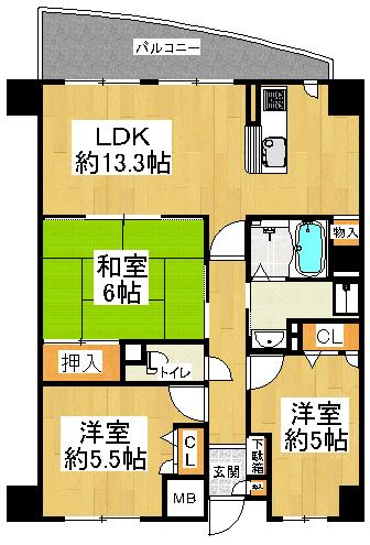 Floor plan. 3LDK, Price 17,980,000 yen, Occupied area 66.04 sq m , Balcony area 8.22 sq m