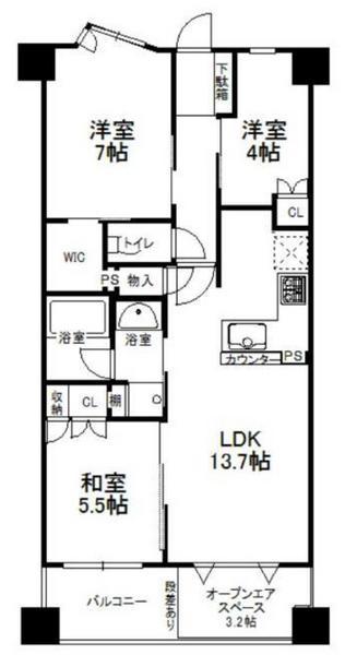 Floor plan. 3LDK, Price 25,800,000 yen, Occupied area 65.01 sq m , Balcony area 5.77 sq m