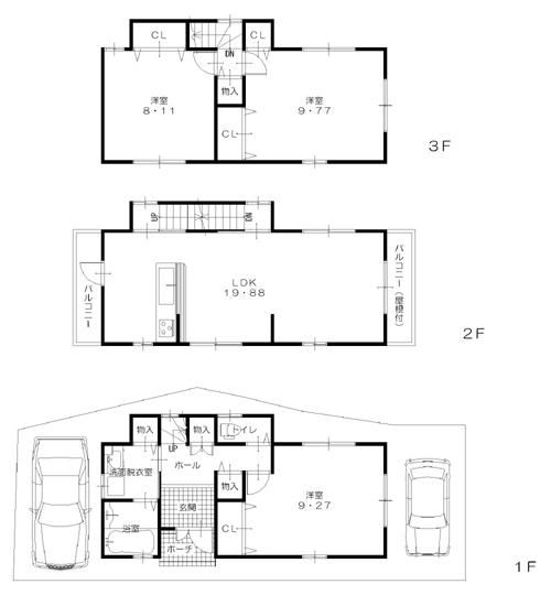 Floor plan. 19,800,000 yen, 3LDK, Land area 77.74 sq m , Building area 109.5 sq m