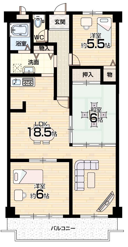 Floor plan. 3LDK, Price 14,980,000 yen, Occupied area 81.25 sq m , Balcony area 9.3 sq m