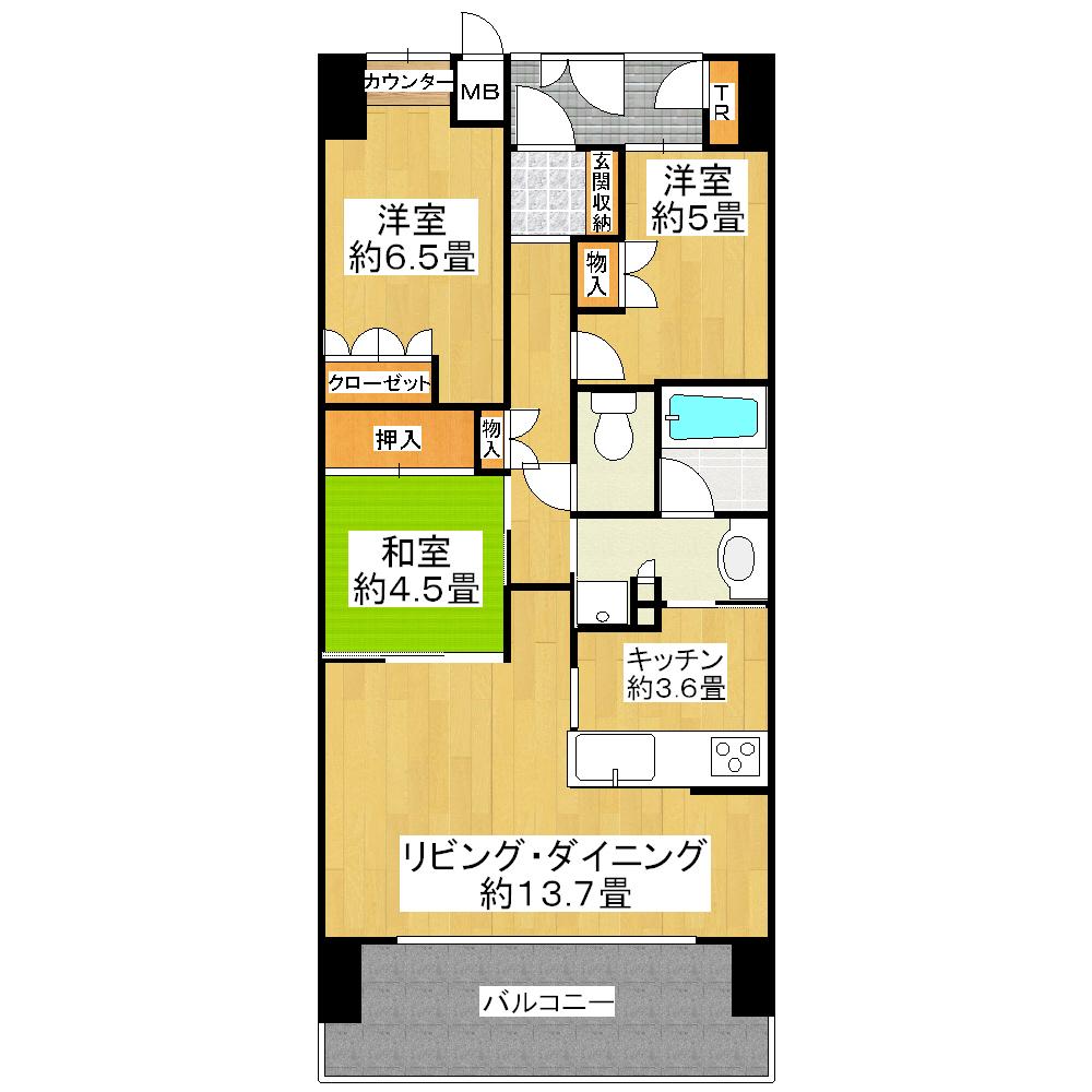 Floor plan. 3LDK, Price 25,900,000 yen, Footprint 75.8 sq m , Balcony area 12.9 sq m