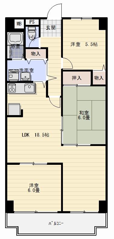 Floor plan. 3LDK, Price 14,980,000 yen, Occupied area 81.25 sq m , Balcony area 9.3 sq m