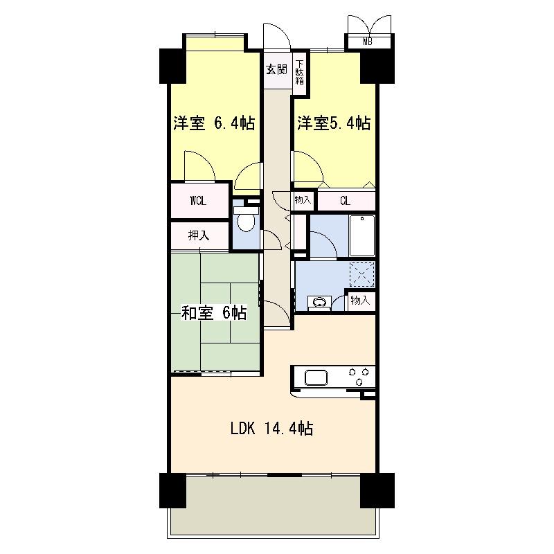 Floor plan. 3LDK, Price 15.9 million yen, Occupied area 75.15 sq m , Balcony area 9.6 sq m
