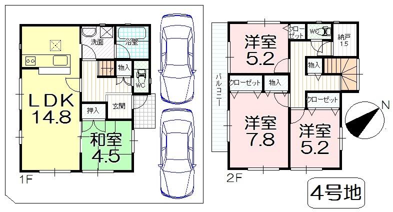 Floor plan. (No. 4 locations), Price 25,800,000 yen, 4LDK+S, Land area 100.51 sq m , Building area 95.98 sq m