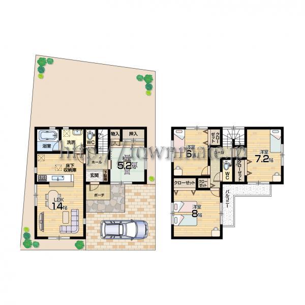 Floor plan. 21.5 million yen, 4LDK, Land area 135.12 sq m , Building area 94.36 sq m 2 No. floor plan land area 135.12 square meters building area  94.36 square meters