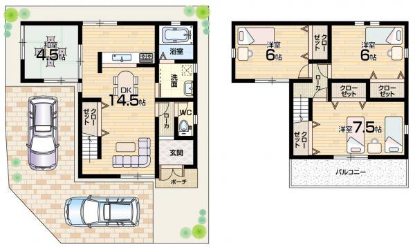 Floor plan. 22,800,000 yen, 4LDK, Land area 92.08 sq m , Building area 86.67 sq m Floor