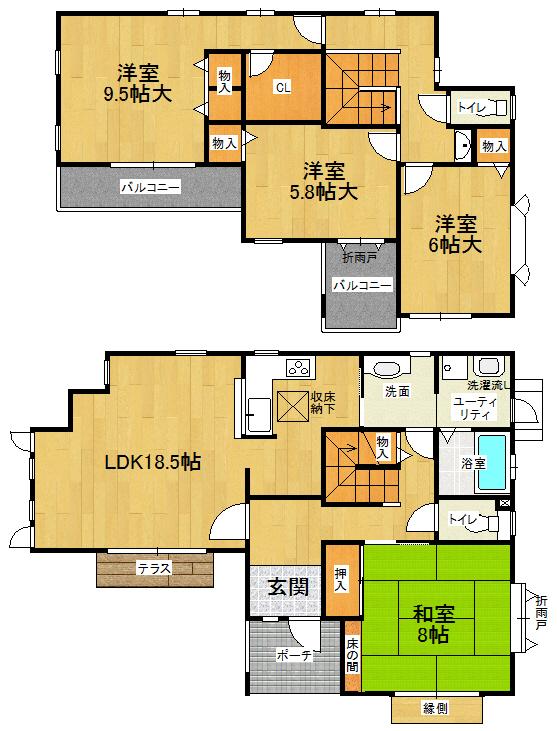 Floor plan. 29,800,000 yen, 4LDK, Land area 175.24 sq m , Building area 124.68 sq m