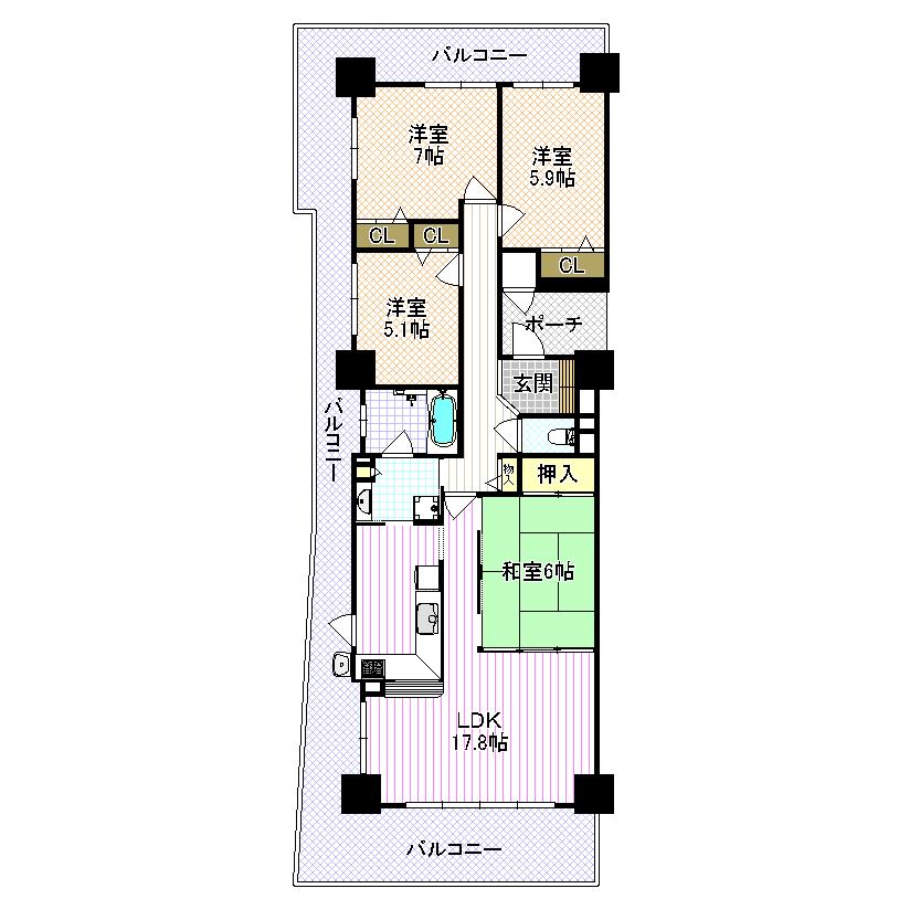 Floor plan. 4LDK, Price 19,800,000 yen, Occupied area 93.85 sq m , Balcony area 47.12 sq m