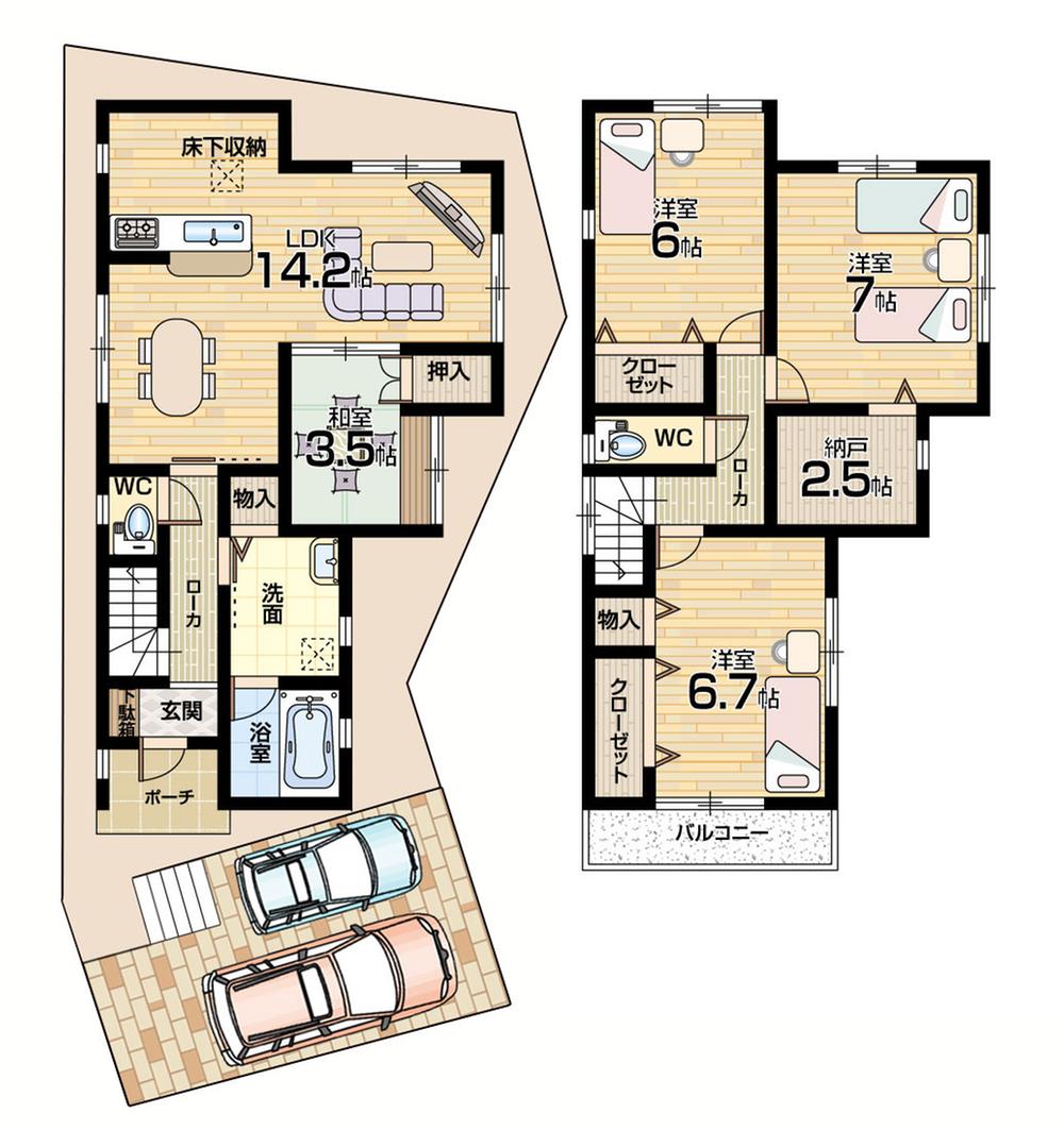Floor plan. 28.8 million yen, 4LDK + S (storeroom), Land area 112.13 sq m , Building area 92.34 sq m