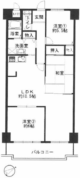 Floor plan. 3LDK, Price 14,980,000 yen, Occupied area 81.25 sq m , Balcony area 9.3 sq m floor plan drawings