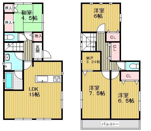 Floor plan. 34,300,000 yen, 4LDK, Land area 124.14 sq m , Building area 96.79 sq m
