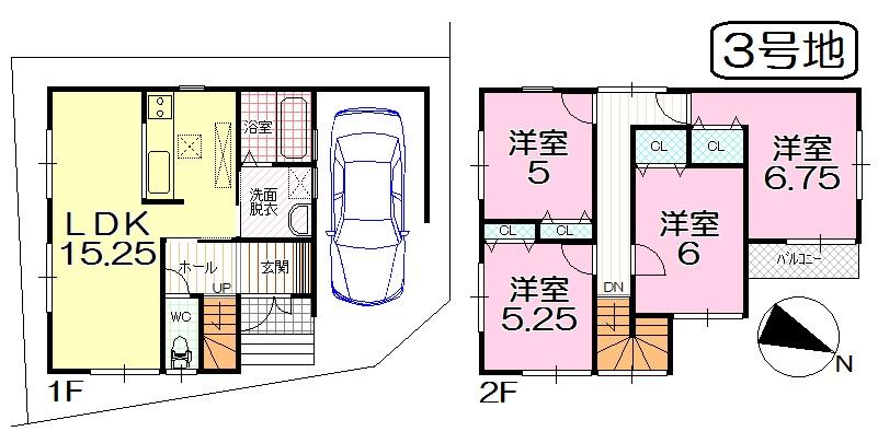 Floor plan. (No. 3 locations), Price 21,800,000 yen, 4LDK, Land area 81.27 sq m , Building area 101.24 sq m