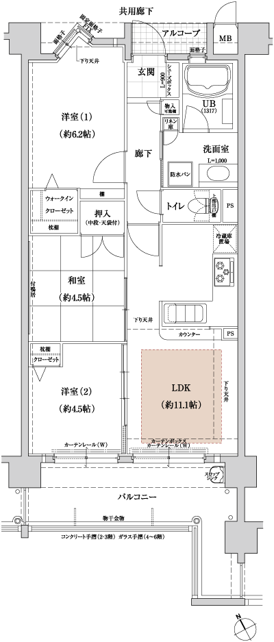 Floor: 3LDK, occupied area: 59.04 sq m, Price: 22.9 million yen