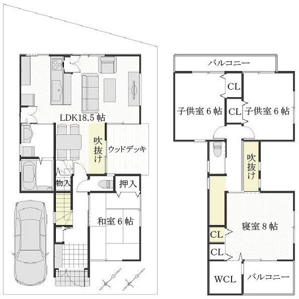 Compartment view + building plan example. Building plan example, Land price 22 million yen, Land area 132.95 sq m , Building price 14.8 million yen, Building area 106.92 sq m building plan example Building price 14.8 million yen, Building area 109.35 sq m set price 36,800,000 yen