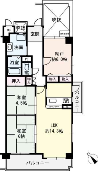 Floor plan. 2LDK+S, Price 9.9 million yen, Occupied area 69.99 sq m , Balcony area 10.81 sq m LDK about 14.3 Pledge