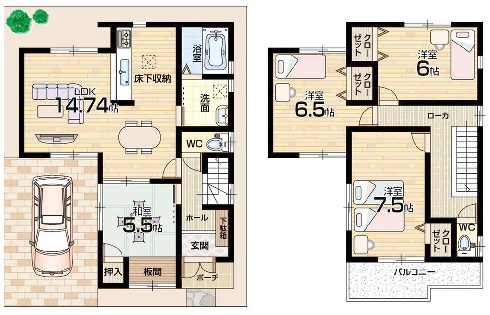 Floor plan. 22,800,000 yen, 4LDK, Land area 90 sq m , Building area 94.36 sq m 4 No. land