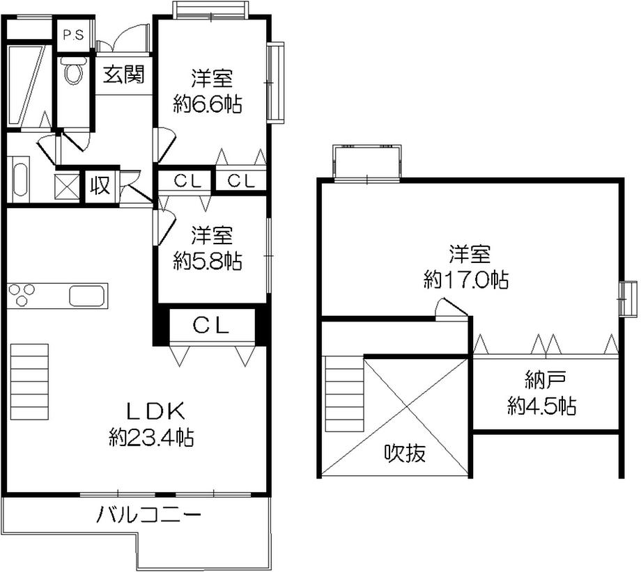 Floor plan. 3LDK, Price 17.8 million yen, Footprint 121.36 sq m , It is very wide in the floor plan of the balcony area 12.61 sq m maisonette