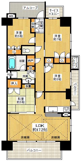Floor plan. 4LDK, Price 29,800,000 yen, Occupied area 85.76 sq m , Balcony area 14.75 sq m
