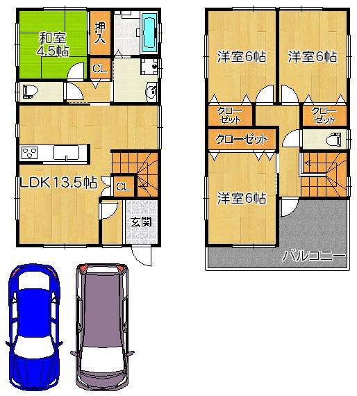 Floor plan. 23.8 million yen, 4LDK, Land area 101.35 sq m , It is a building area of ​​92.34 sq m wide balcony attractive. 