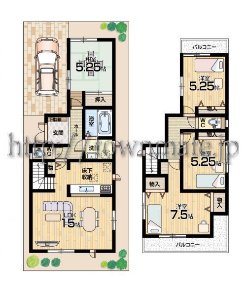 Floor plan. 26,800,000 yen, 4LDK, Land area 97.75 sq m , Building area 94.39 sq m 1 Building land area 97.75 square meters building area 94.39 square meters
