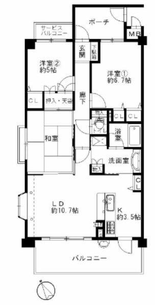 Floor plan. 3LDK, Price 21,800,000 yen, Occupied area 71.28 sq m , Balcony area 10.98 sq m