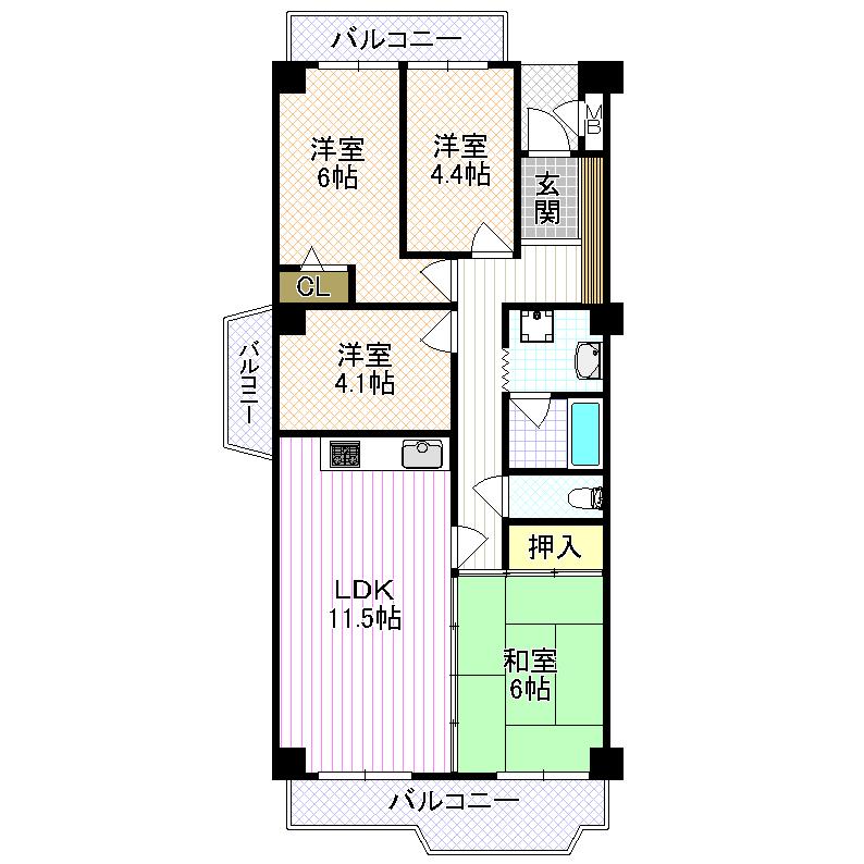Floor plan. 4LDK, Price 8.8 million yen, Occupied area 75.68 sq m , Balcony area 13.7 sq m