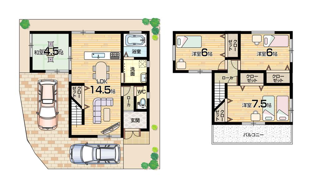 Floor plan. 22,800,000 yen, 4LDK, Land area 92.08 sq m , Building area 86.67 sq m floor plan Parking two possible!