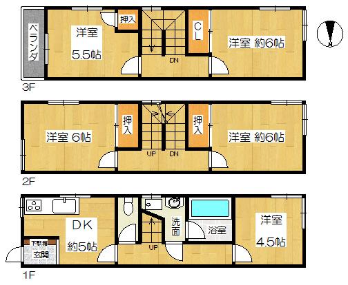 Floor plan. 6.9 million yen, 5DK, Land area 37.62 sq m , Building area 87.73 sq m