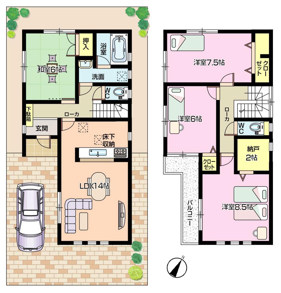 Floor plan. (9 Building), Price 21.5 million yen, 4LDK+S, Land area 100.51 sq m , Building area 98.01 sq m