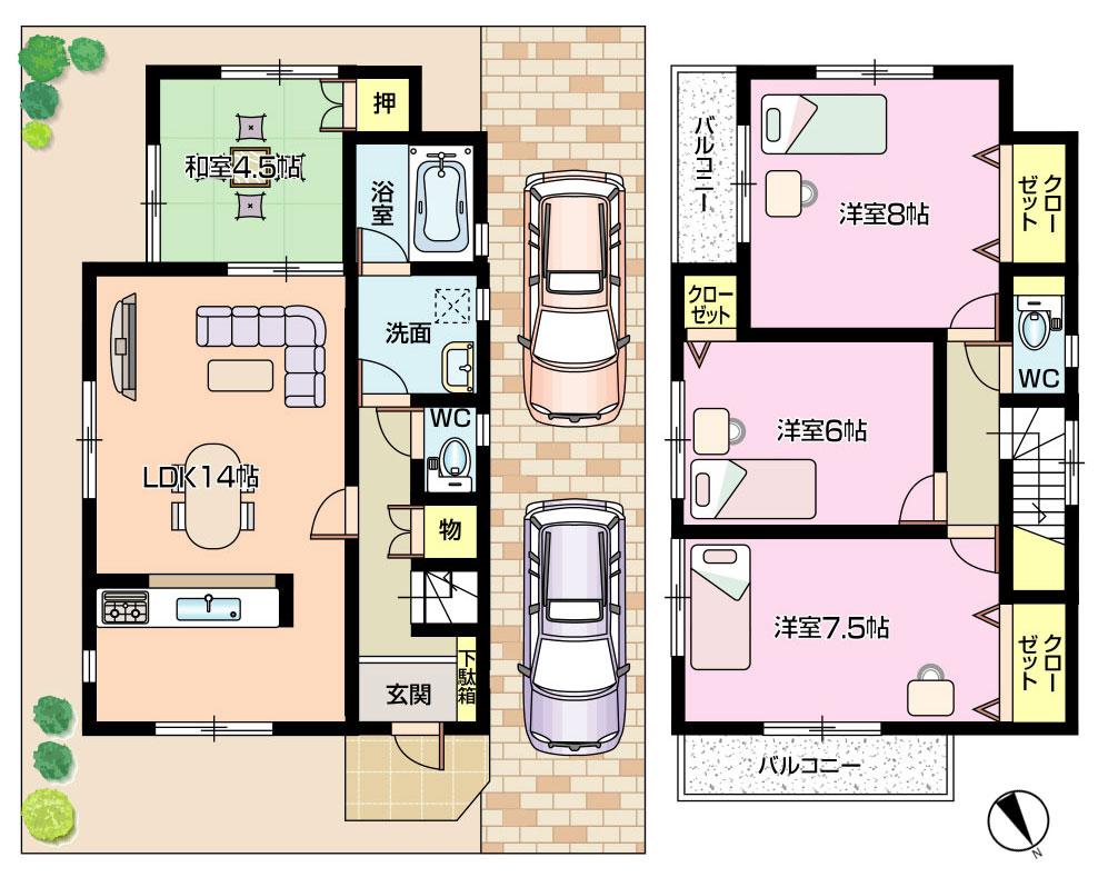 Floor plan. (1 Building), Price 25,800,000 yen, 4LDK, Land area 100.5 sq m , Building area 90.31 sq m