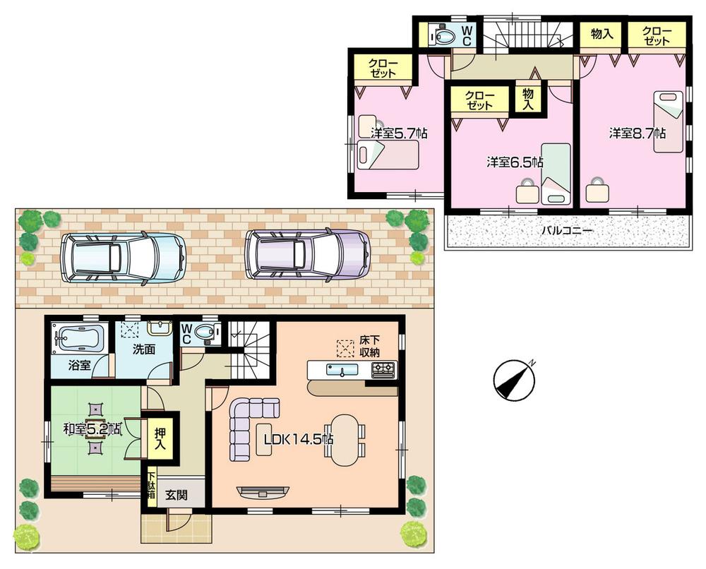 Floor plan. (5 Building), Price 25,800,000 yen, 4LDK, Land area 100.52 sq m , Building area 98 sq m
