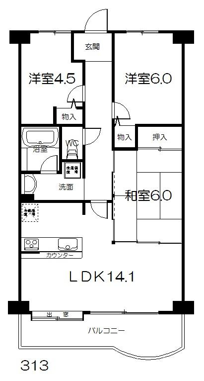 Floor plan. 3LDK, Price 10.8 million yen, Footprint 66 sq m , Balcony area 9.3 sq m between the floor plan