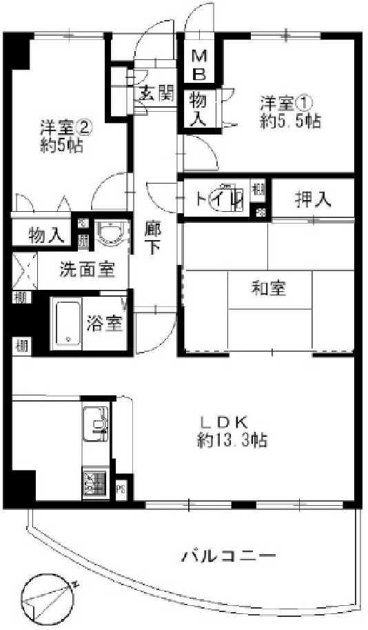 Floor plan. 3LDK, Price 17,980,000 yen, Occupied area 66.04 sq m , Balcony area 8.22 sq m is renovated so you can start a pleasant new life. Balcony side of the building is also not rich natural environment because it is along the river.