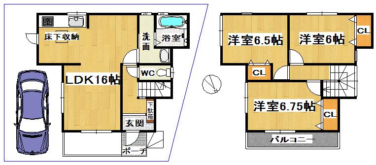 Floor plan. (No. 2 locations), Price 19.5 million yen, 3LDK, Land area 80 sq m , Building area 81 sq m