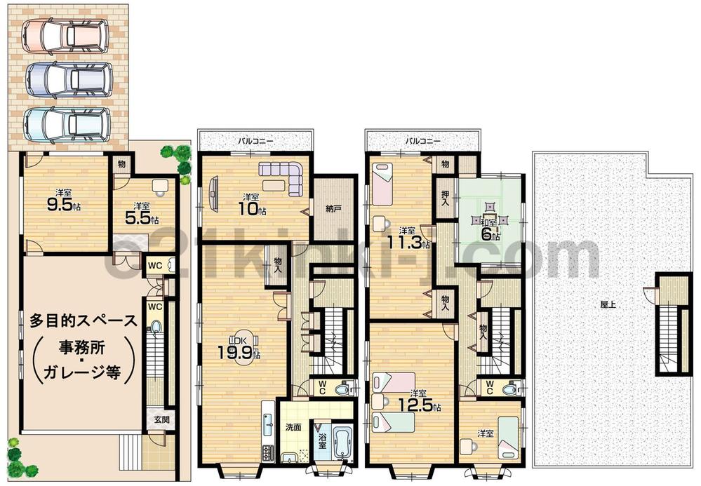 Floor plan. 34,800,000 yen, 5LDK + 3S (storeroom), Land area 146.53 sq m , Building area 255.3 sq m