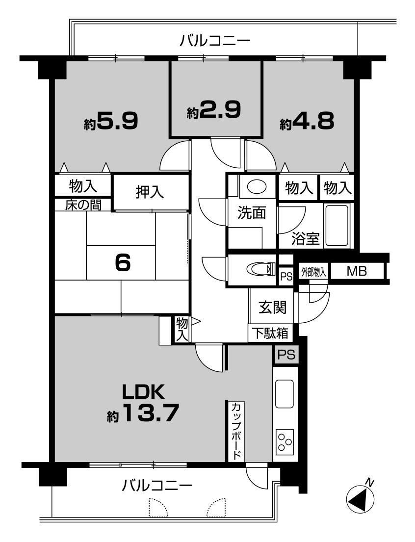 Floor plan. 3LDK + S (storeroom), Price 13.8 million yen, Occupied area 76.87 sq m , Balcony area 15.22 sq m