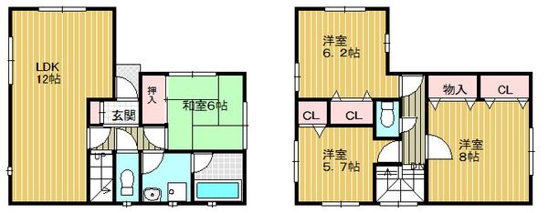 Floor plan. 23.8 million yen, 4LDK, Land area 90.05 sq m , Building area 88.28 sq m