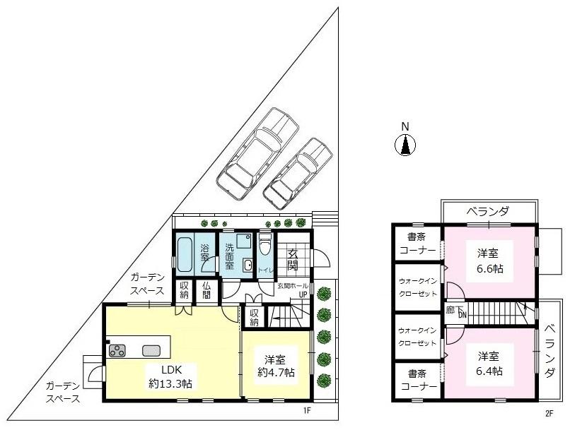 Floor plan. 31,800,000 yen, 3LDK + 2S (storeroom), Land area 121.51 sq m , Building area 85.92 sq m 3LDK + den 2 rooms + walk-in closet 2 places There is also garden space. 