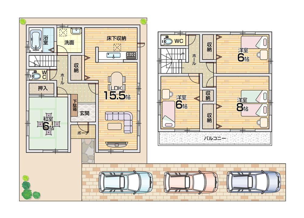 Floor plan. 34,800,000 yen, 4LDK, Land area 193.43 sq m , Building area 193.43 sq m spacious LDK15 quires more! Spacious floor plan in the main bedroom 9 Pledge!