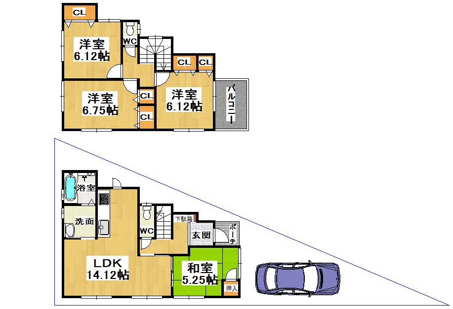 Floor plan. Price 22,800,000 yen, 4LDK, Land area 97.83 sq m , Building area 90.91 sq m